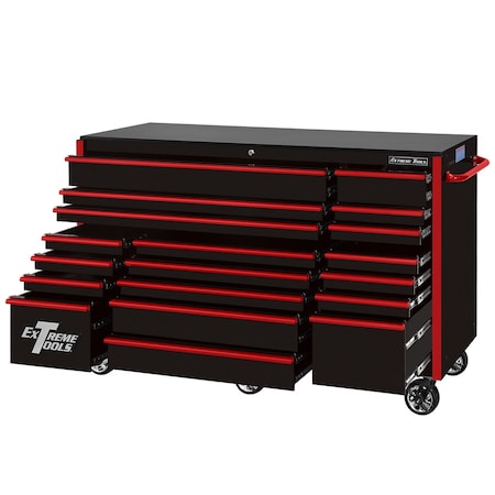 Extreme Tools Roller Cabinet, 19 Drawer, Black/Red, 72 in W x 25 in D RX722519RCBKRD-X